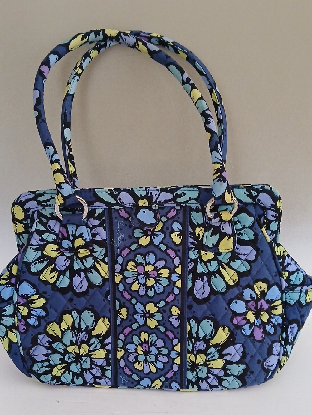 Vera Bradley Navy Floral Quilted Tote With Magnetic Closure